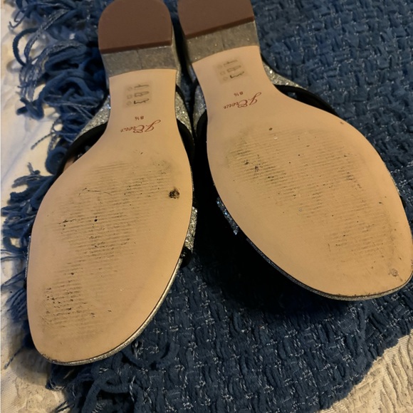 Jcrew glitter two strap sandals. Silver with black trim. - Picture 4 of 10